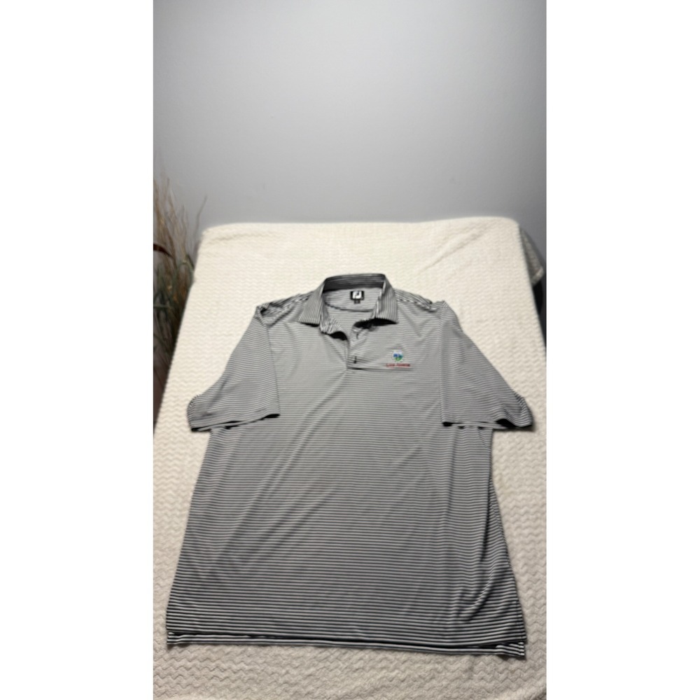 FootJoy Mens 2XL Navy White Striped Golf Polo Lake Ashton Logo Performance Shirt